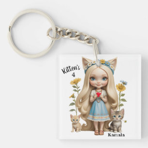Kamala Cats Kids Custom Personalised Kitten  Key Ring