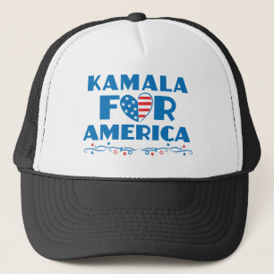 Kamala for America 2024 President Patriotic Heart Trucker Hat