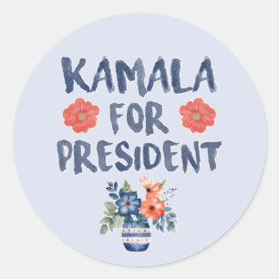 Kamala for President Watercolor Flowers Classic Round Sticker
