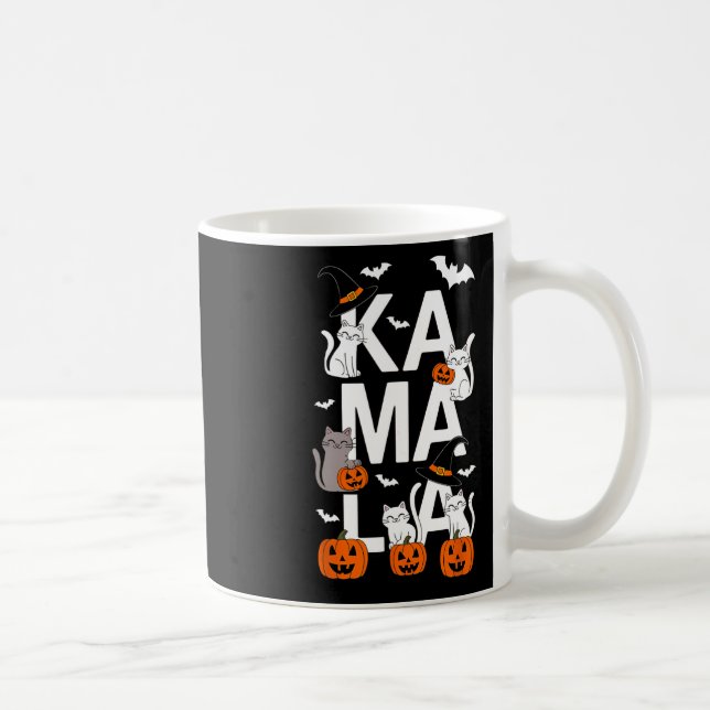Kamala Halloween Cat Pumpkin Witch Hat Lover Kamal Coffee Mug (Right)