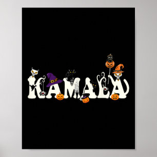 Kamala Halloween Cat Pumpkin Witch Hat Lover Kamal Poster