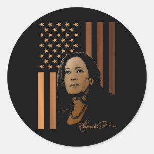 Kamala Harris 2024 American Flag Madam President E Classic Round Sticker