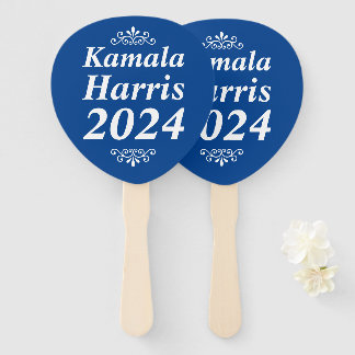 Kamala Harris 2024 Custom Text Ornaments Blue Hand Fan