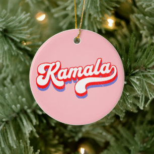 Kamala Harris 2024 Cute 2024 Election Hot Pink Ceramic Tree Decoration