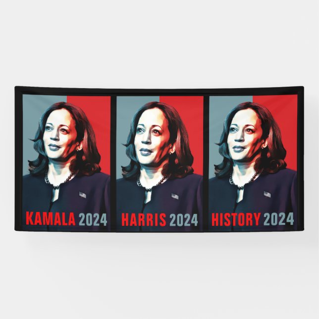 Kamala Harris 2024 Pop Art Triptych History Banner (Horizontal)