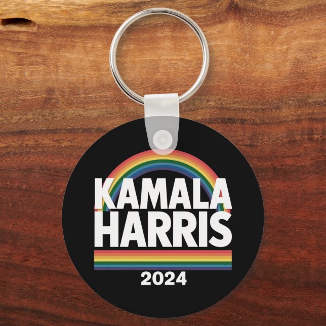 Kamala Harris 2024 Rainbow Gay Pride LGBT Election Key Ring (Front)