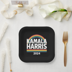 Kamala Harris 2024 Rainbow Gay Pride LGBT Election Paper Plate