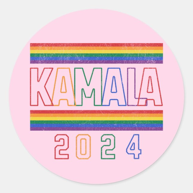 Kamala Harris 2024 Rainbow LGBTQ Retro Classic Round Sticker (Front)