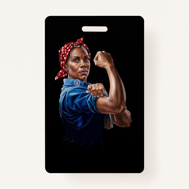 Kamala Harris 2024 Rosie The Riveter Childless Cat ID Badge (Front)