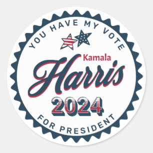 Kamala Harris 2024   You Have my Vote  Classic Round Sticker