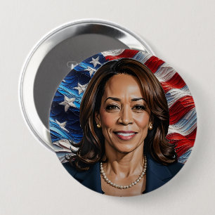  Kamala Harris and American Flag 10 Cm Round Badge