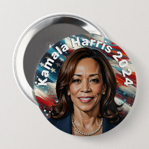  Kamala Harris and American Flag 10 Cm Round Badge