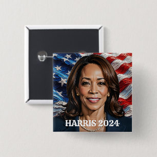  Kamala Harris and American Flag 15 Cm Square Badge