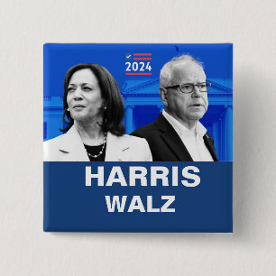 Kamala Harris and Tim Walz 2024 15 Cm Square Badge
