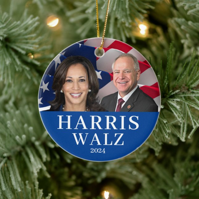 Kamala Harris And Tim Walz 2024 Ceramic Tree Decoration (Tree)
