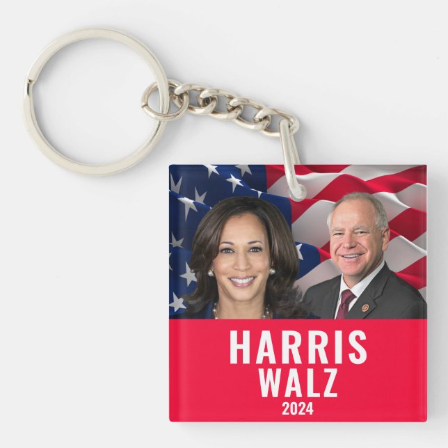 Kamala Harris And Tim Walz 2024 Key Ring (Front)