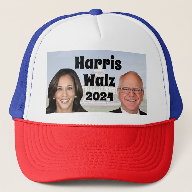 Kamala Harris and Tim Walz 2024 Trucker Hat (Front)