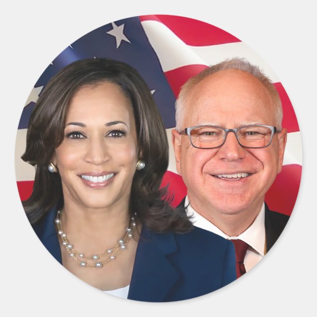 Kamala Harris and Tim Walz Classic Round Sticker (Front)