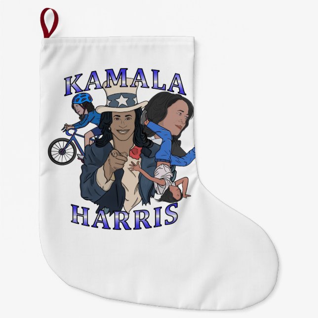 Kamala Harris Bootleg Rap Style Election Large Christmas Stocking (Front)