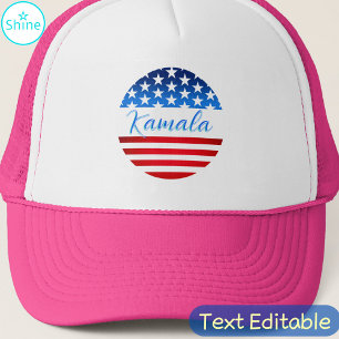Kamala Harris Campaign SWAG US Flag Elegant Script Trucker Hat