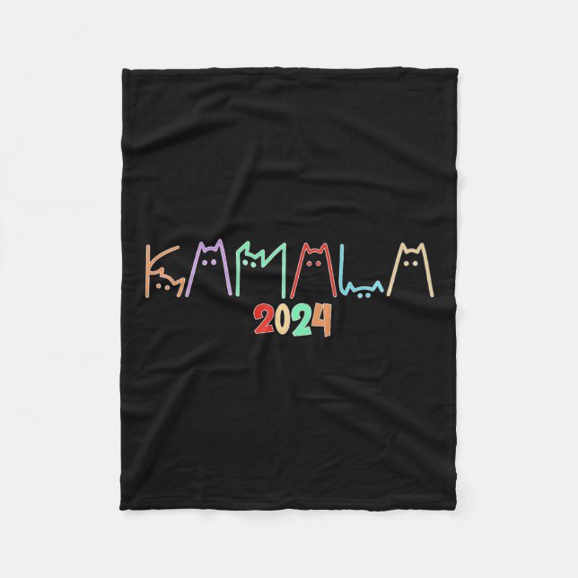 Kamala Harris Cat Lettering Funny Cat Ladies For K Fleece Blanket (Front)