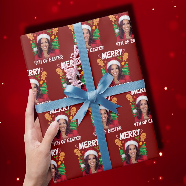 Kamala Harris Christmas Santa Hat Merry 4th Easter Wrapping Paper (Creator Uploaded)
