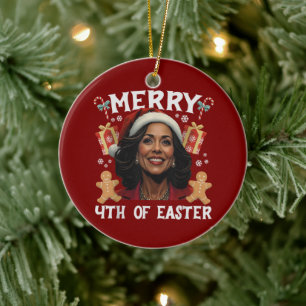 Kamala Harris Christmas Santa Merry 4th of Easter Ceramic Tree Decoration