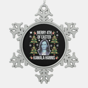Kamala Harris Christmas Santa Merry 4th Of Easter Snowflake Pewter Christmas Ornament