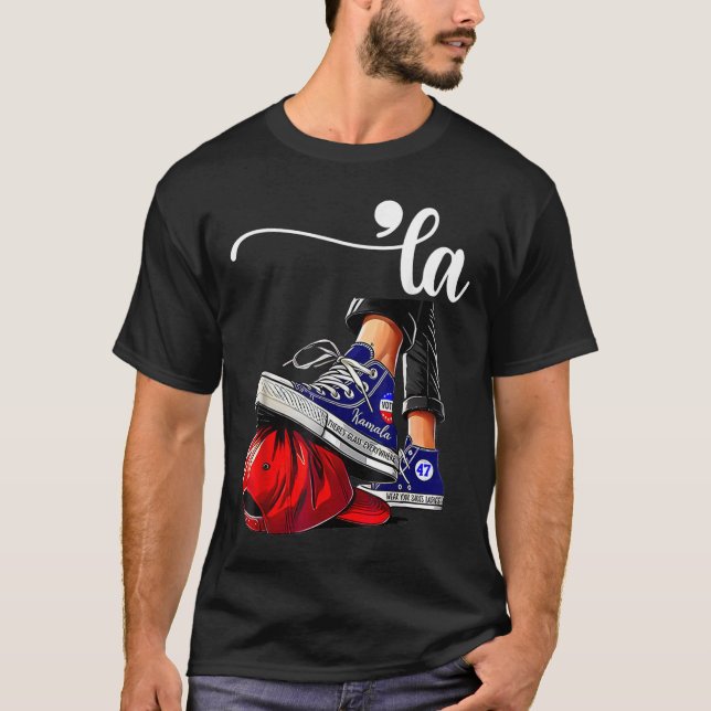 Kamala Harris Comma La Stepping On Mega Hat  T-Shirt (Front)