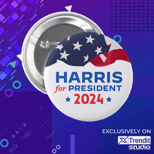 Kamala Harris For President 2024 American Flag 6 Cm Round Badge