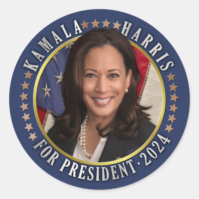 Kamala Harris for President 2024 Democrat Photo Classic Round Sticker (Front)