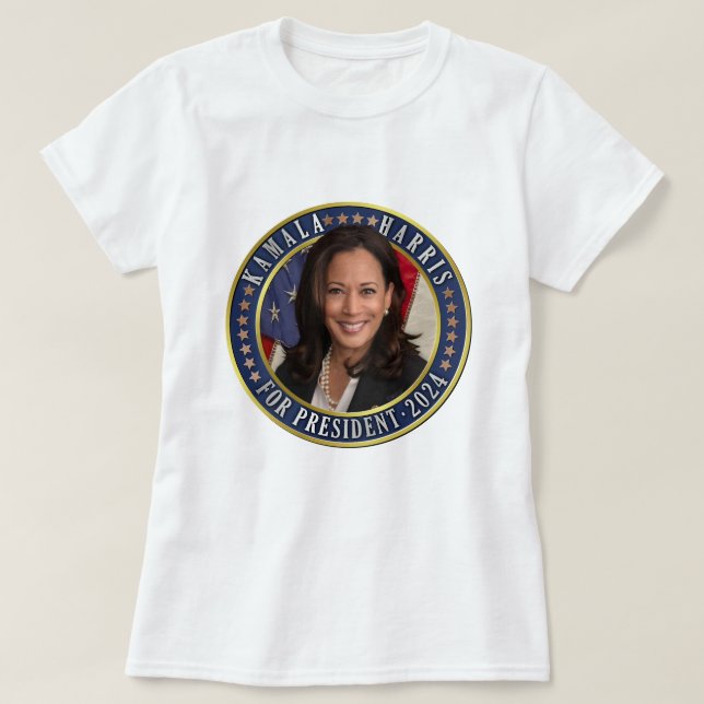 Kamala Harris for President 2024 Democrat Photo T-Shirt (Design Front)