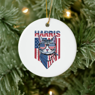 Kamala Harris for President 2024 Funny Cat  Ceramic Tree Decoration