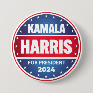 Kamala Harris For President 2024 Stars Blue Red  7.5 Cm Round Badge