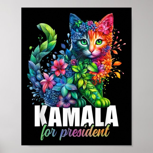 Kamala Harris For President Cute Cat Floral Femini Poster (Front)