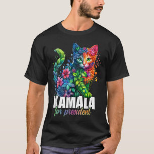 Kamala Harris For President Cute Cat Floral Femini T-Shirt