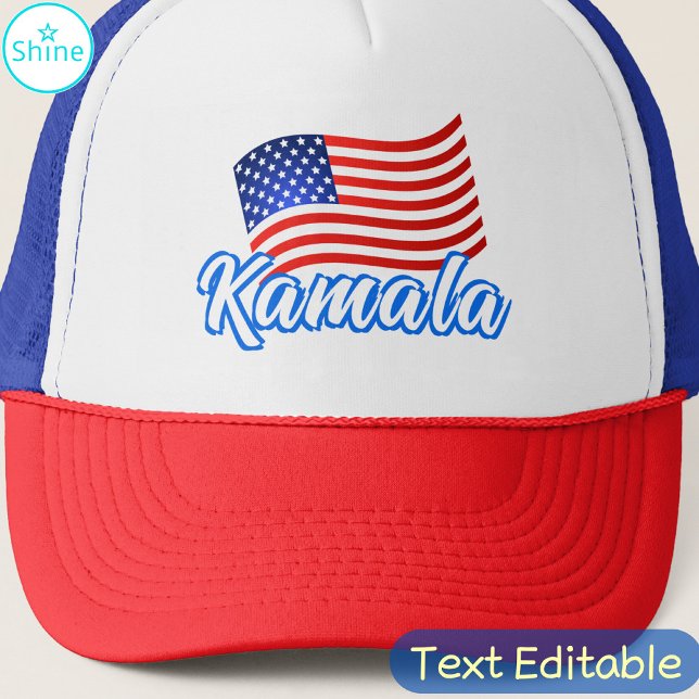 Kamala Harris for President Elegant Script US Flag Trucker Hat (Creator Uploaded)