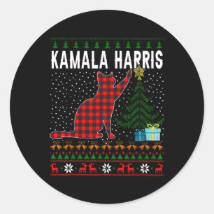 Kamala Harris Funny Cat Christmas Ugly Christmas Classic Round Sticker