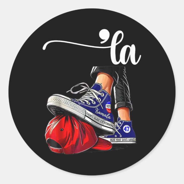 Kamala Harris High Heels Stepping On Red Mega Hat  Classic Round Sticker (Front)