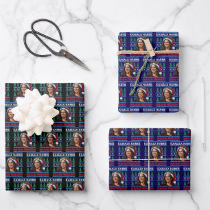 Kamala Harris Madam President Christmas Santa Hat  Wrapping Paper Sheet