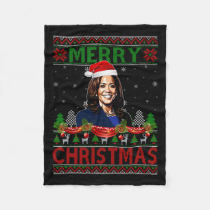 Kamala Harris Merry Christmas Ugly Sweater Usa Ele Fleece Blanket