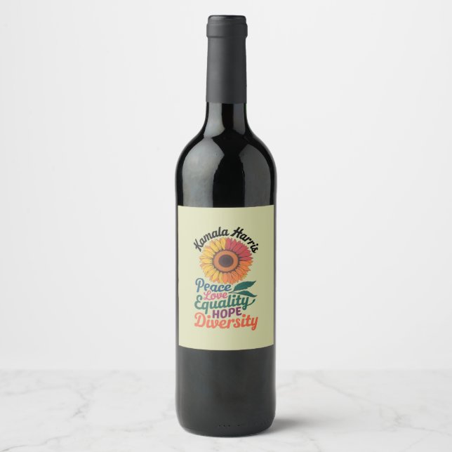 Kamala Harris Peace Love Equality Hope Diversity Wine Label (Front)