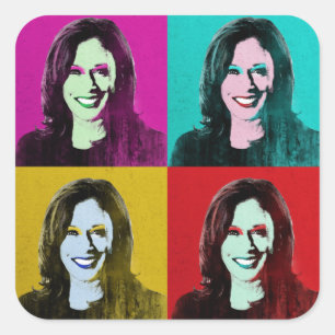 Kamala Harris Pop Art (Pink, Teal, Gold, Red) Square Sticker