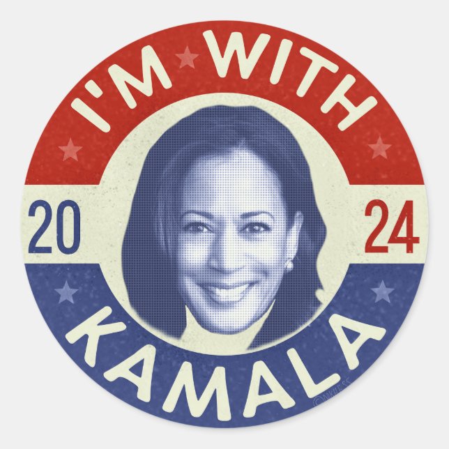 Kamala Harris President 2024 Democrat Photo Retro Classic Round Sticker (Front)