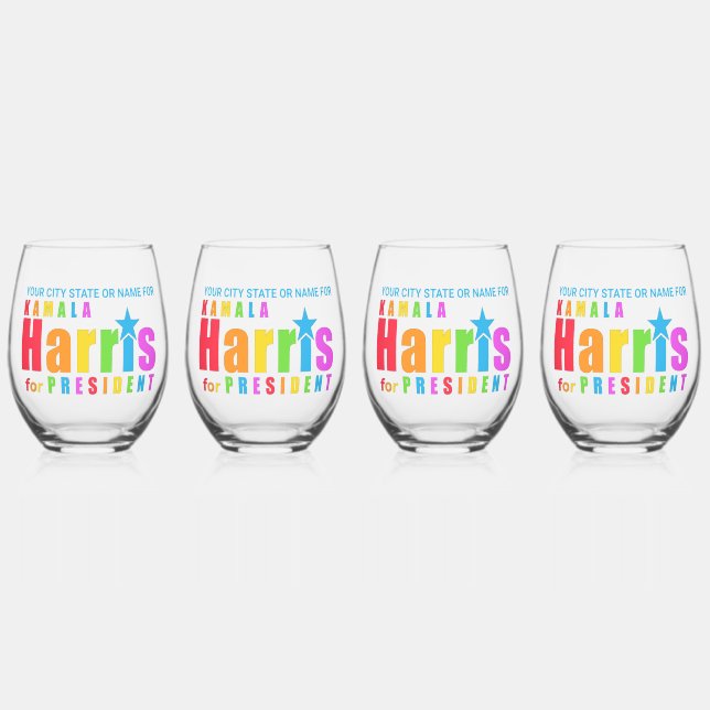 Kamala Harris Pride 2024 Chic Personalised Party Stemless Wine Glass (Front)
