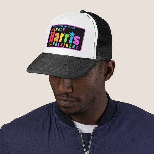 Kamala Harris Pride 2024 Merchandise Personalised Trucker Hat (In Situ)