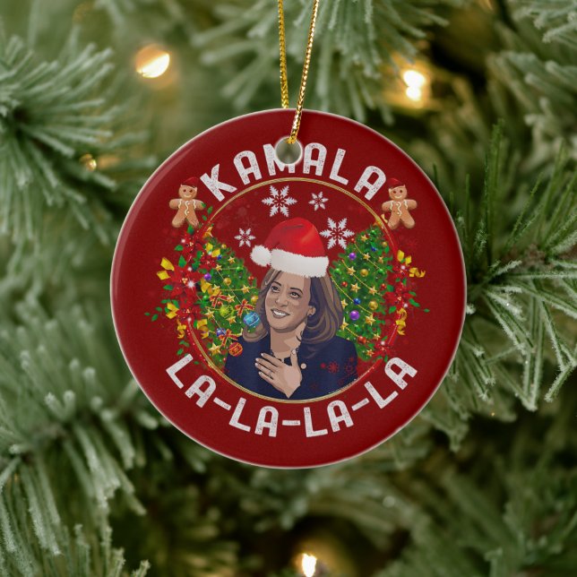 Kamala Harris Santa Hat Christmas Ceramic Tree Decoration (Tree)