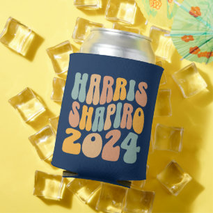 Kamala Harris Shapiro Wavy Text Retro Trendy Can Cooler