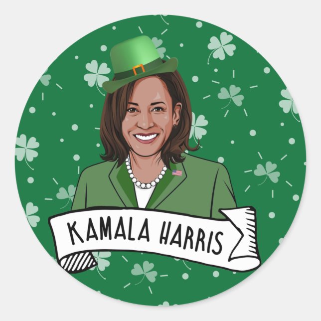 Kamala Harris St. Patrick's Day Classic Round Sticker (Front)