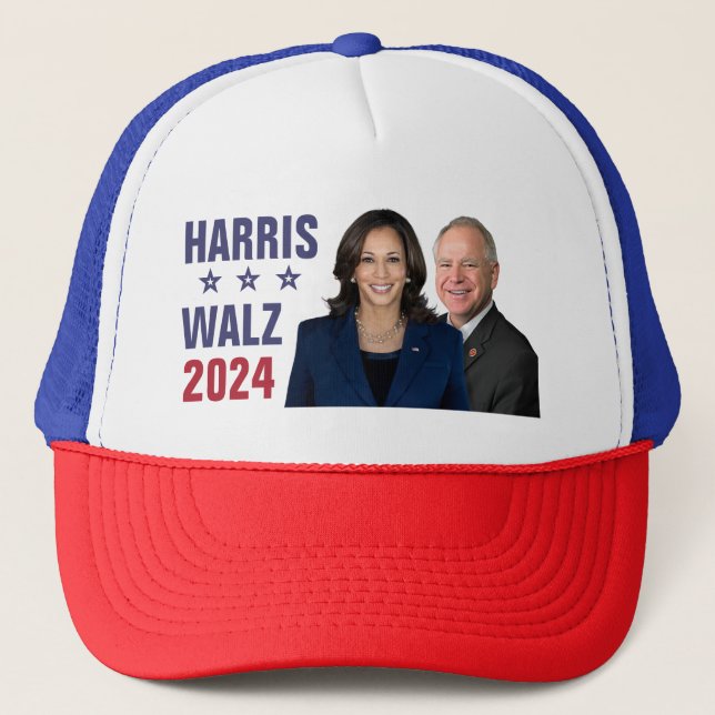 Kamala Harris Tim Walz 2024 President Vice Photos Trucker Hat (Front)